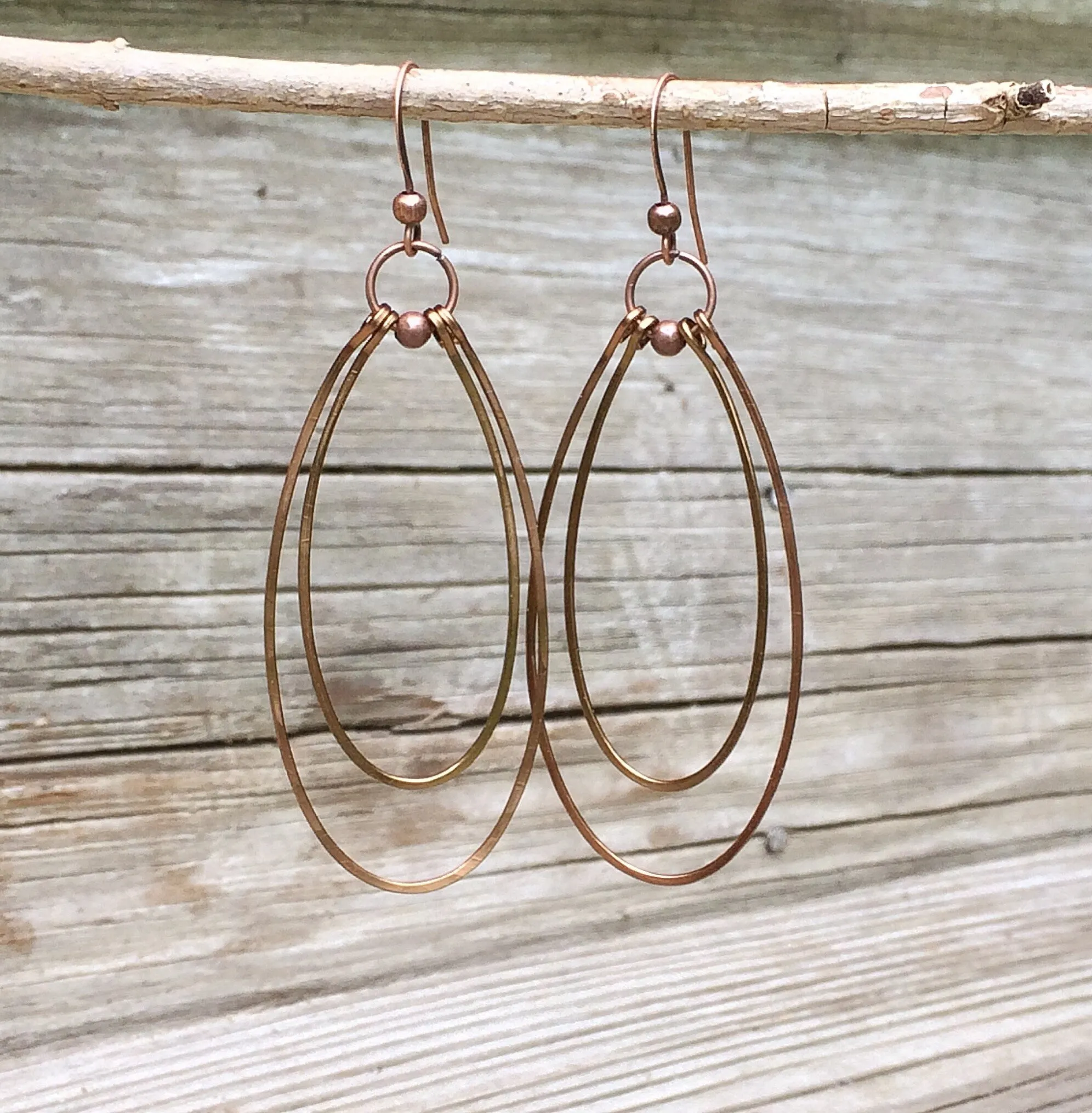 Copper Hoop Earrings, Hammered Copper Jewelry, Copper Earrings, Boho Earrings, Bohemian Earrings, Rustic Copper Hoop Earrings