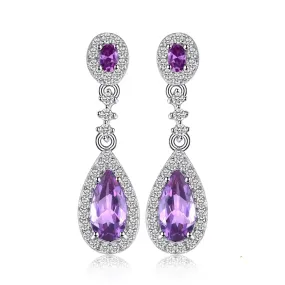 Created Alexandrite Sapphire Silver Drop Earrings