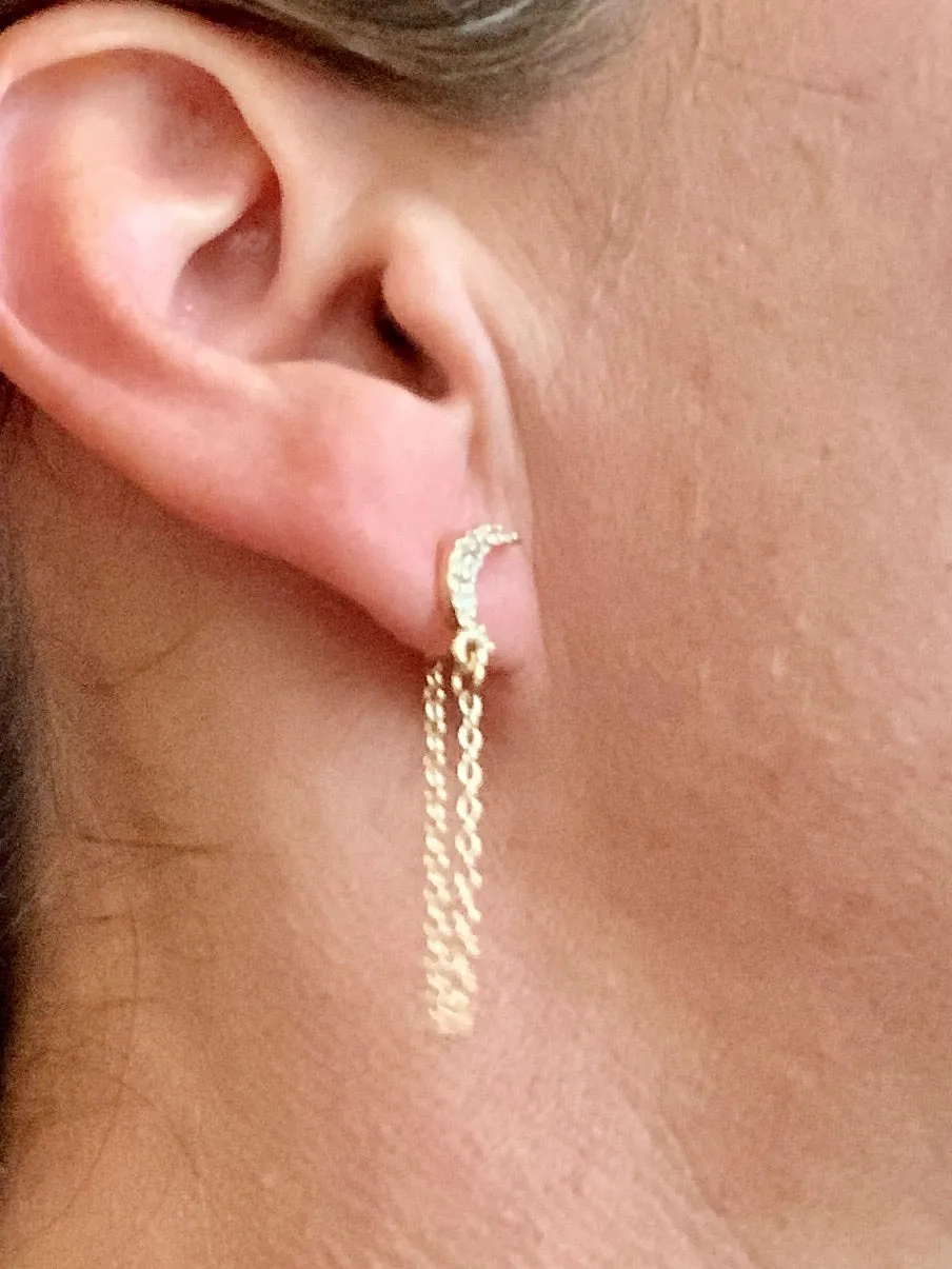 CZ Crescent Drape Post Earring-Gold