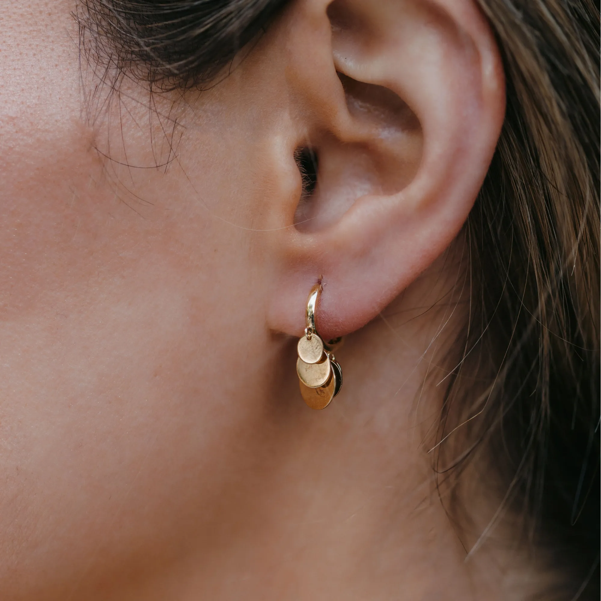 Dangling Disks Huggie Earrings