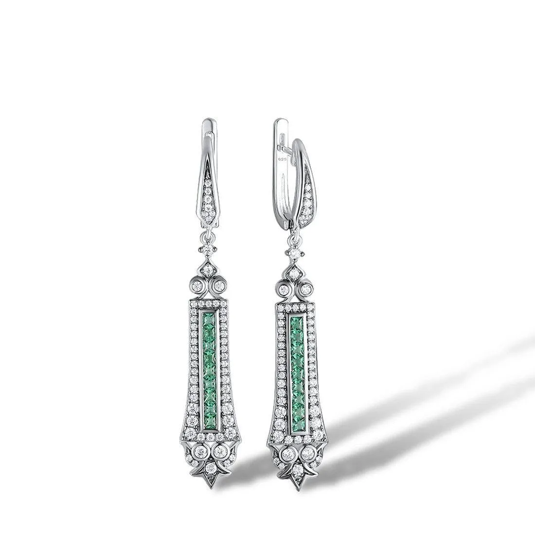 DB201 Charm Jewelry - 925 Sterling Silver Spinel Cubic Zirconia Long Earrings