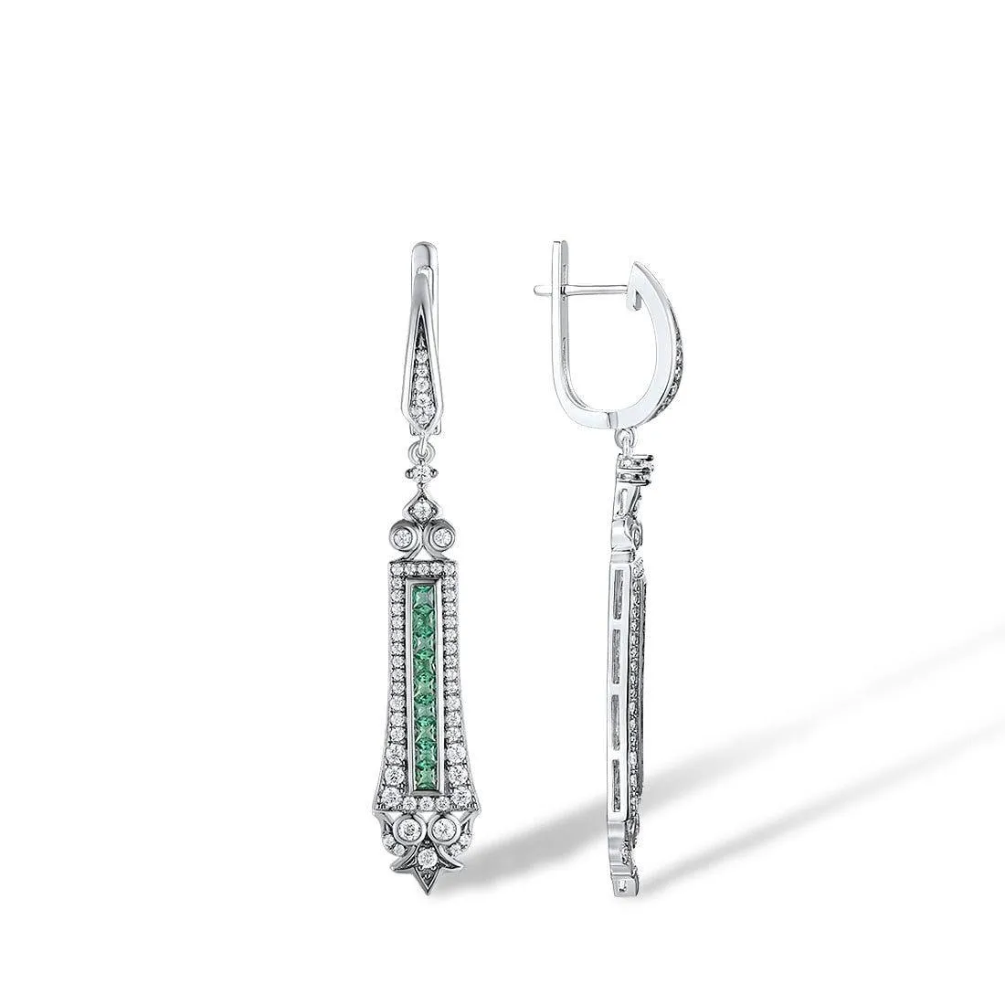 DB201 Charm Jewelry - 925 Sterling Silver Spinel Cubic Zirconia Long Earrings