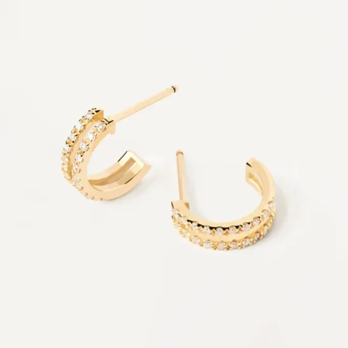 Diamond And Gold Dual Huggie Earrings