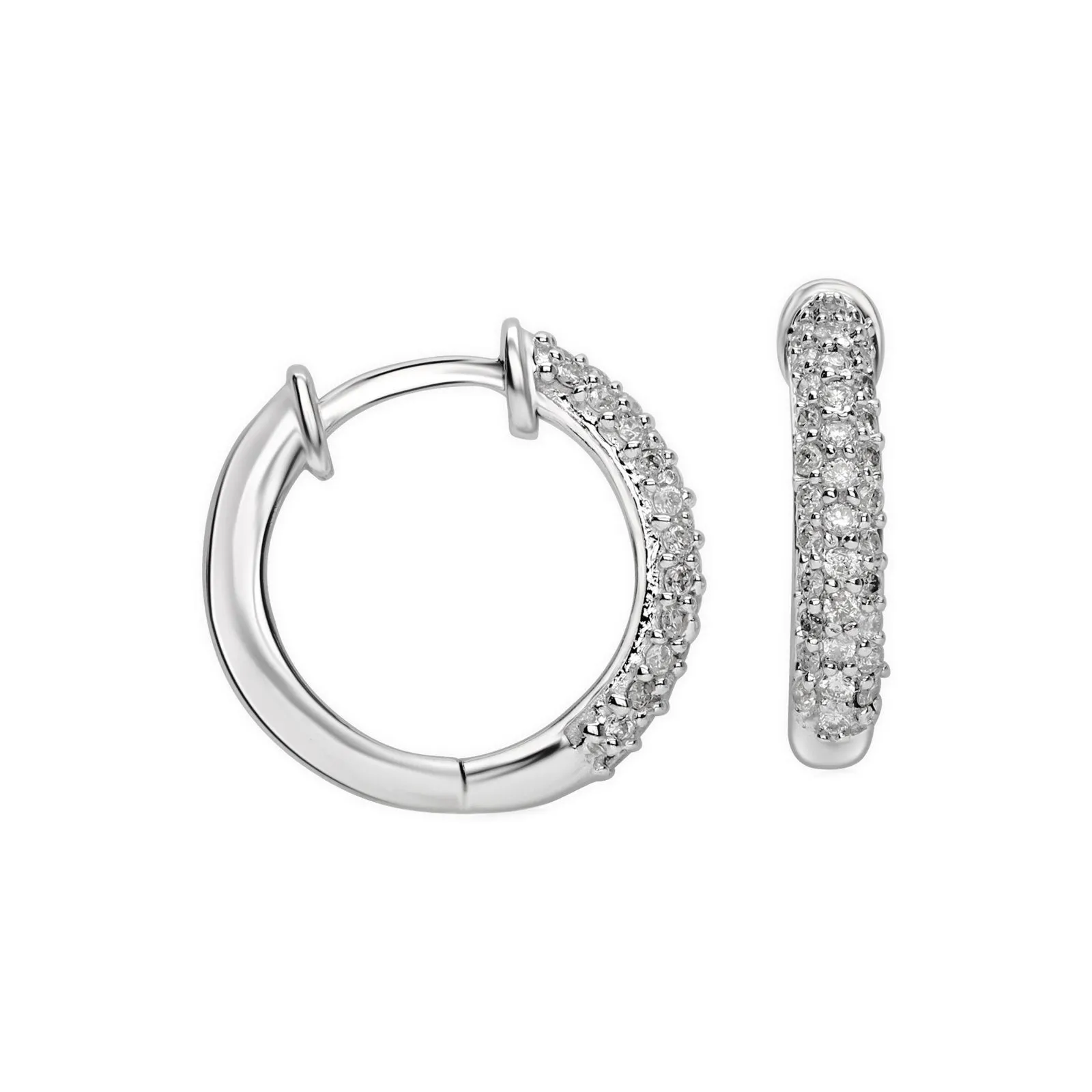 Diamond Dome Huggie Hoops in Solid 14k White  Gold