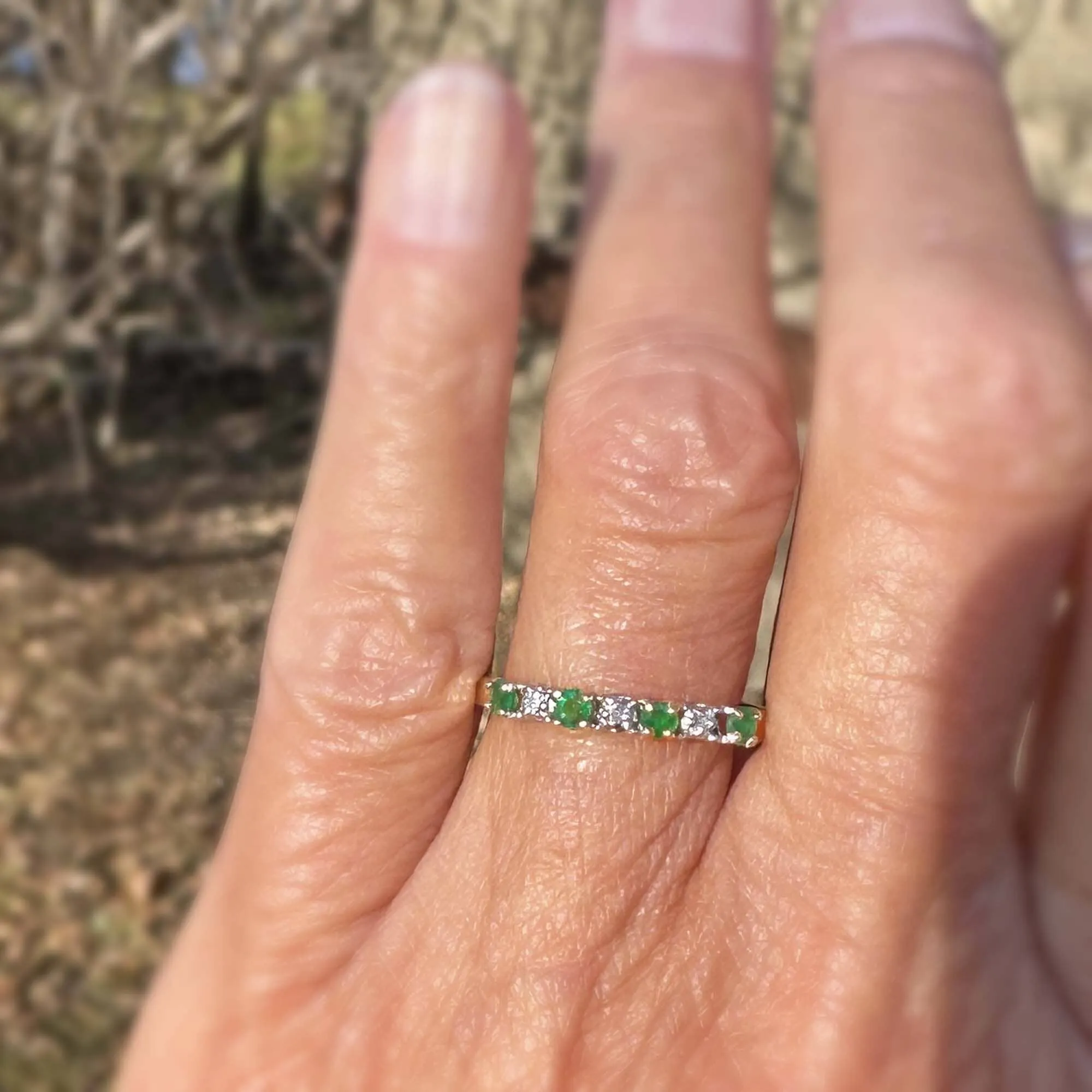 Diamond Emerald Half Eternity Wedding Band Ring