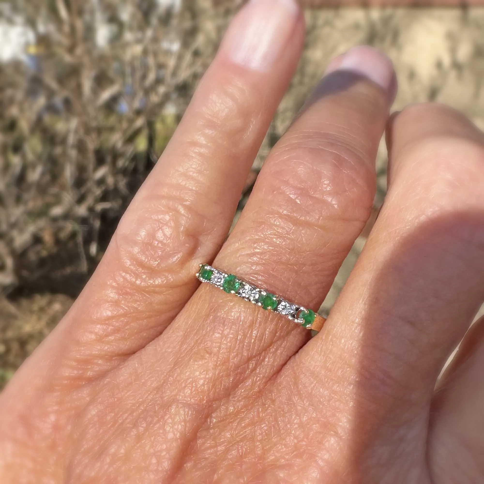 Diamond Emerald Half Eternity Wedding Band Ring