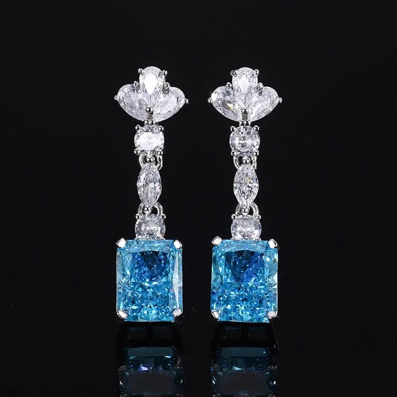 Diamond Radiant Cut Aquamarine Drop Earrings