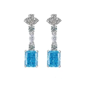 Diamond Radiant Cut Aquamarine Drop Earrings