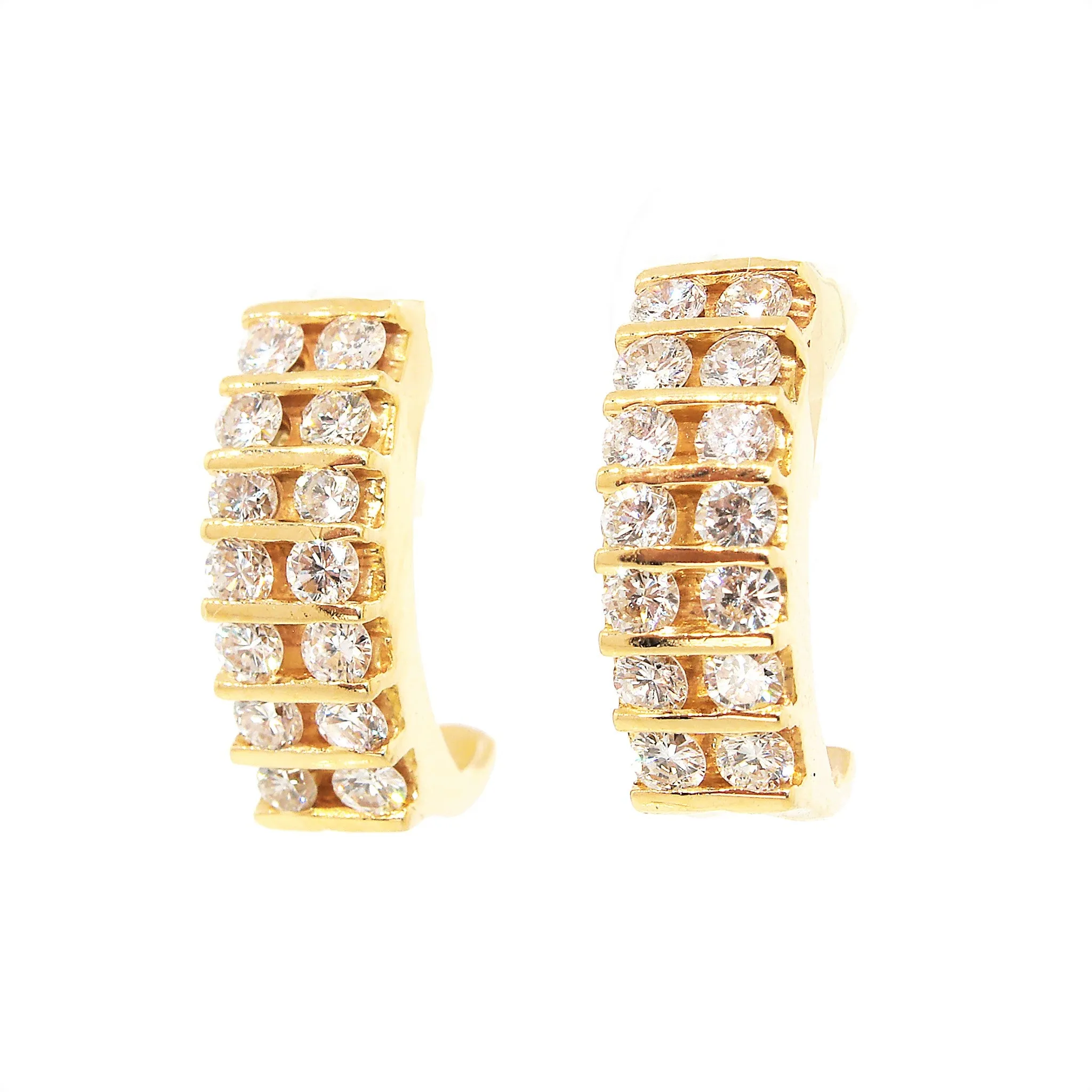 Double Row Diamond Half Hoops Earrings