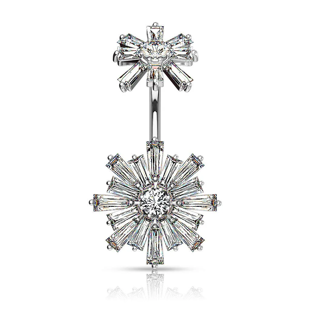 Double Tiered Baguette CZ Flower with Internally Threaded CZ Flower Top 316L Surgical Steel WildKlass Belly Button Navel Rings