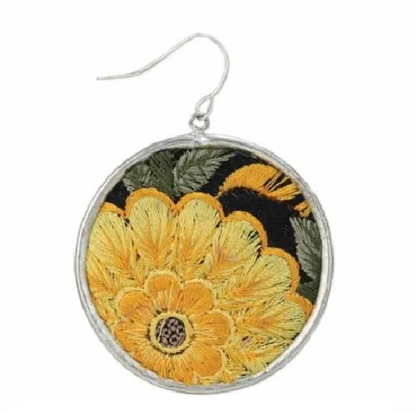 Earrings - Flower Embroidered