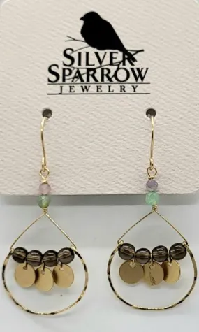 Earrings, Gold-Filled Hoop w-Smokey Quartz, Chryoprase & Pink Opal