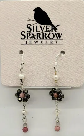 Earrings, Pyrite Daisy w-Charm  Silver Dangle