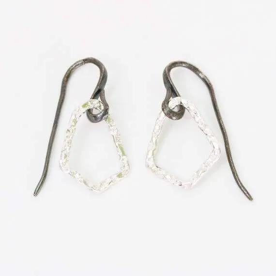 Earrings Sterling silver freeform hoops with hammered textures and oxidized silver hooks