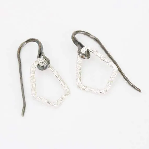 Earrings Sterling silver freeform hoops with hammered textures and oxidized silver hooks