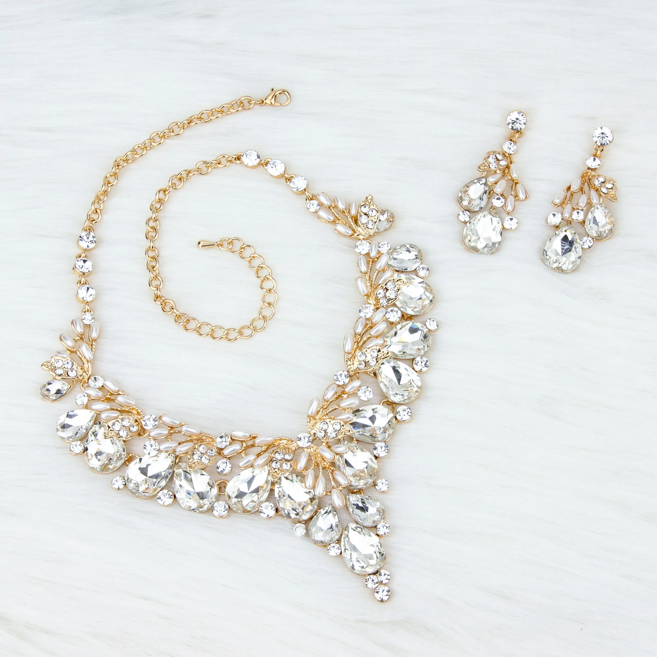 Eden Rhinestone & Bead Drop Necklace & Earring Set