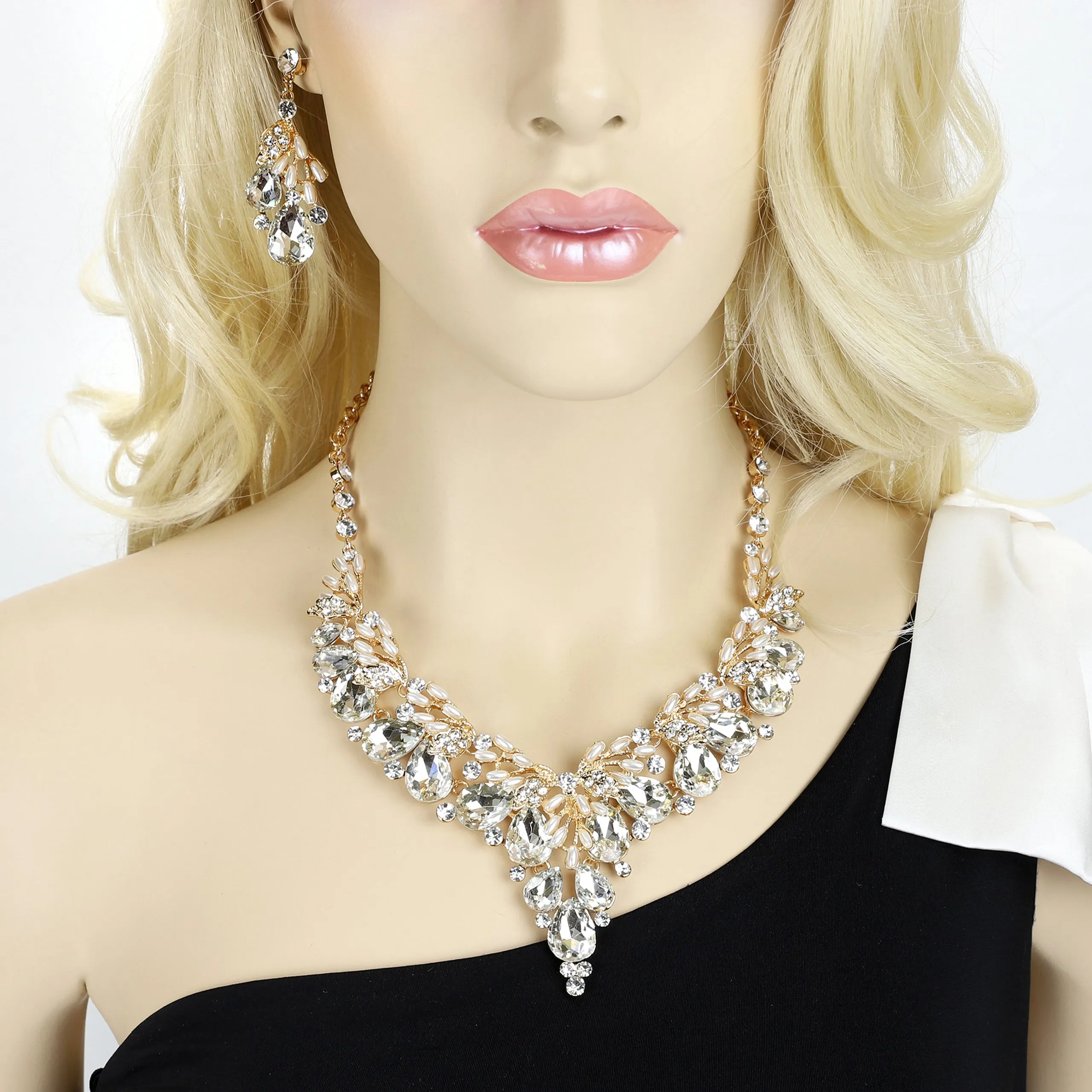 Eden Rhinestone & Bead Drop Necklace & Earring Set