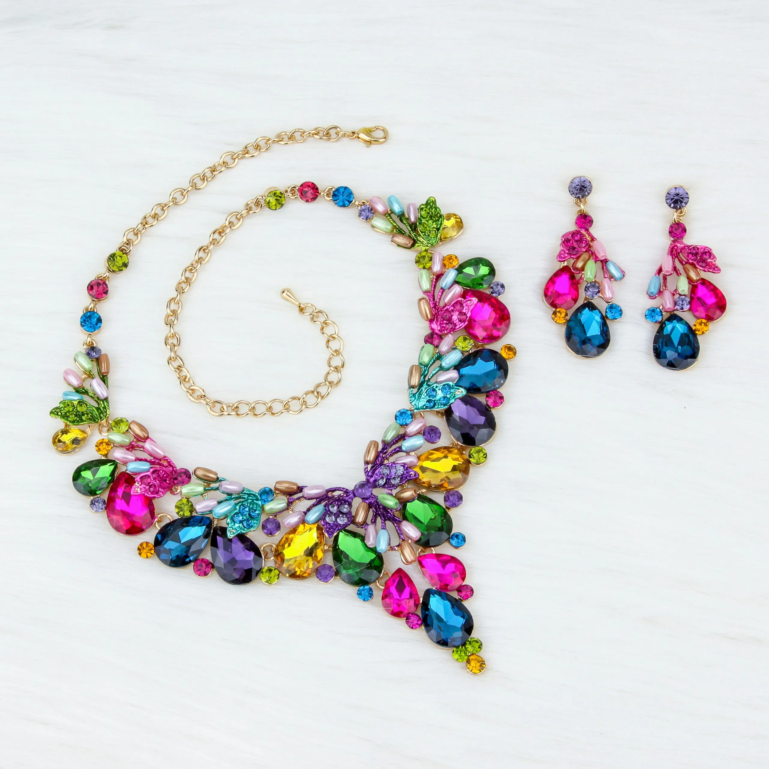 Eden Rhinestone & Bead Drop Necklace & Earring Set