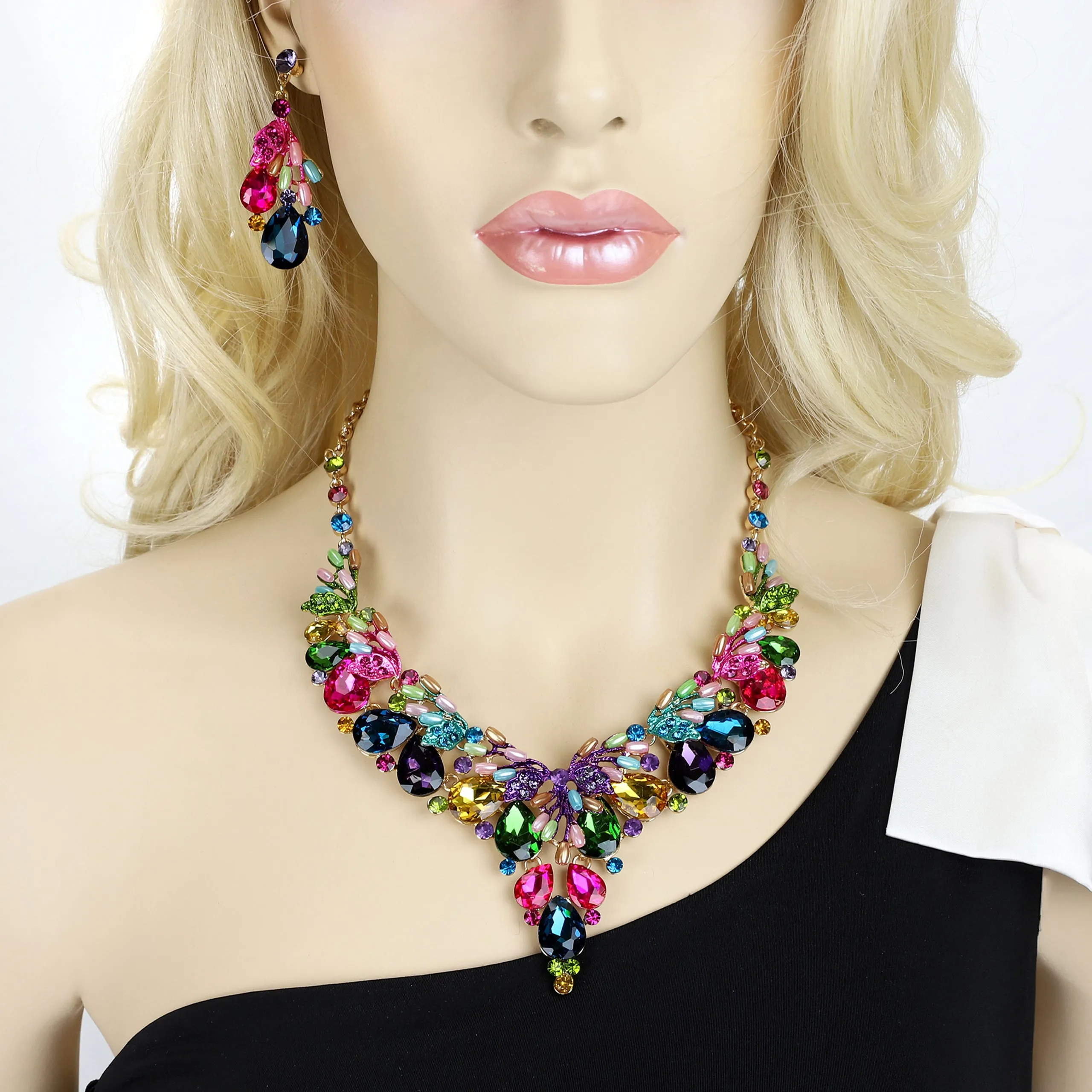 Eden Rhinestone & Bead Drop Necklace & Earring Set