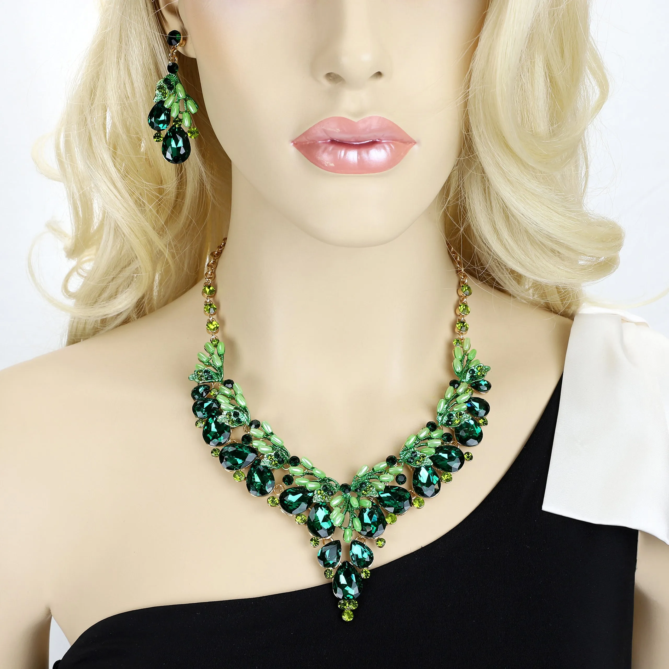 Eden Rhinestone & Bead Drop Necklace & Earring Set