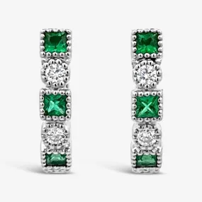 Emerald & Diamond Bead Design U-Hoop Earrings