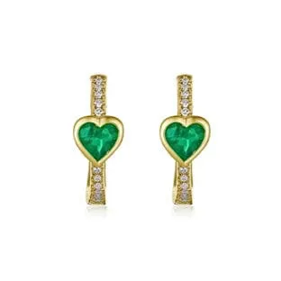 Emerald Hearts and Diamond Huge Hoop Earrings