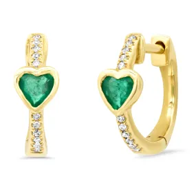 Emerald Hearts and Diamond Huge Hoop Earrings