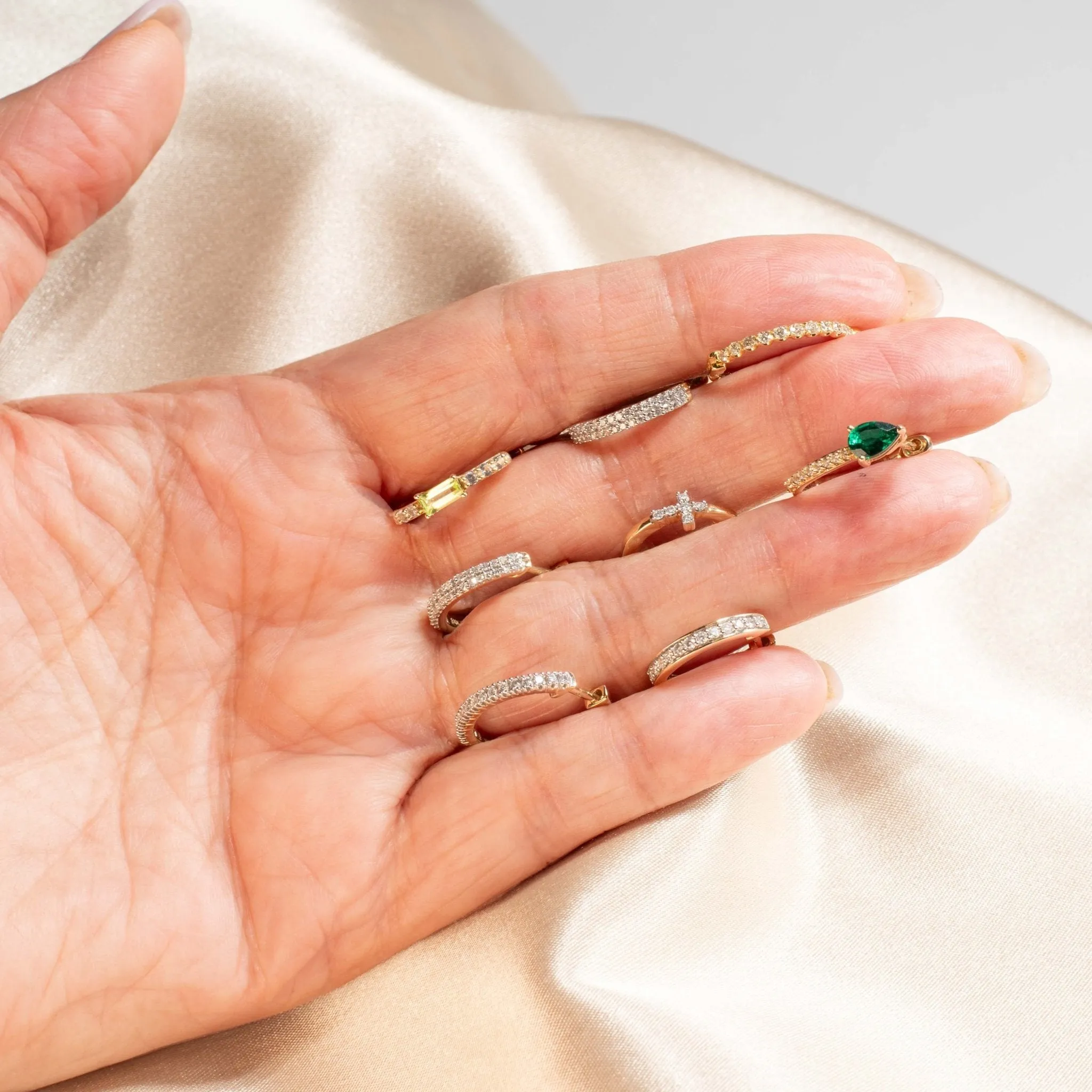 Emerald Shaped Peridot and White Sapphire Hoop Earrings