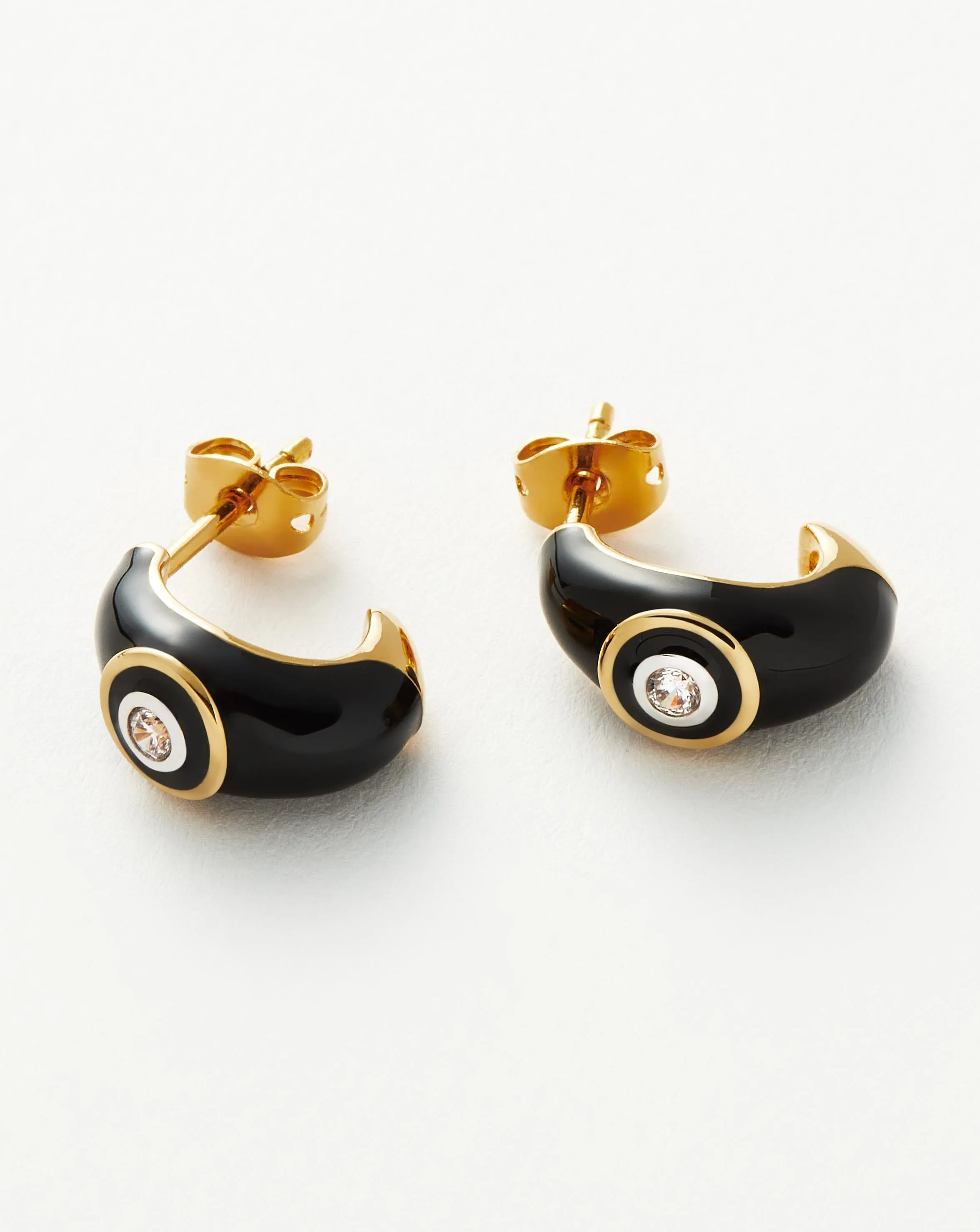 Enamel & Stone Dome Mini Hoop Earrings  | 18ct Gold Plated/Cubic Zirconia