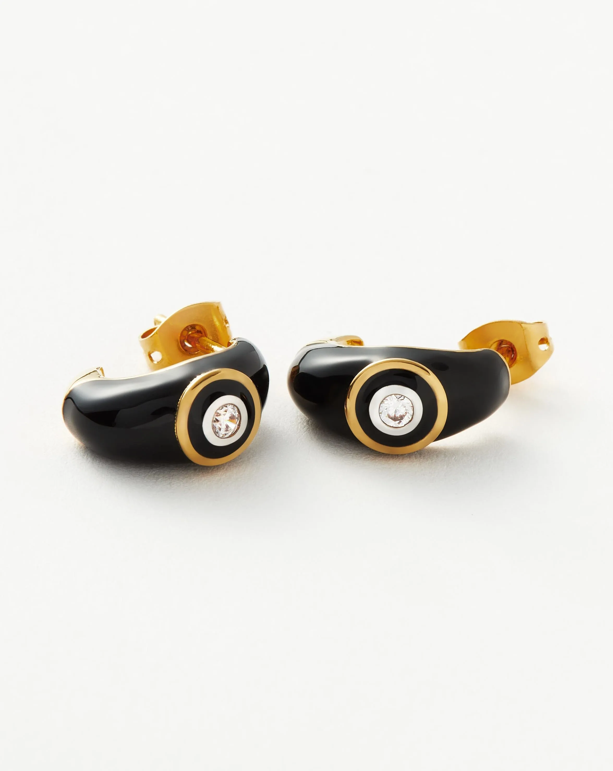 Enamel & Stone Dome Mini Hoop Earrings  | 18ct Gold Plated/Cubic Zirconia