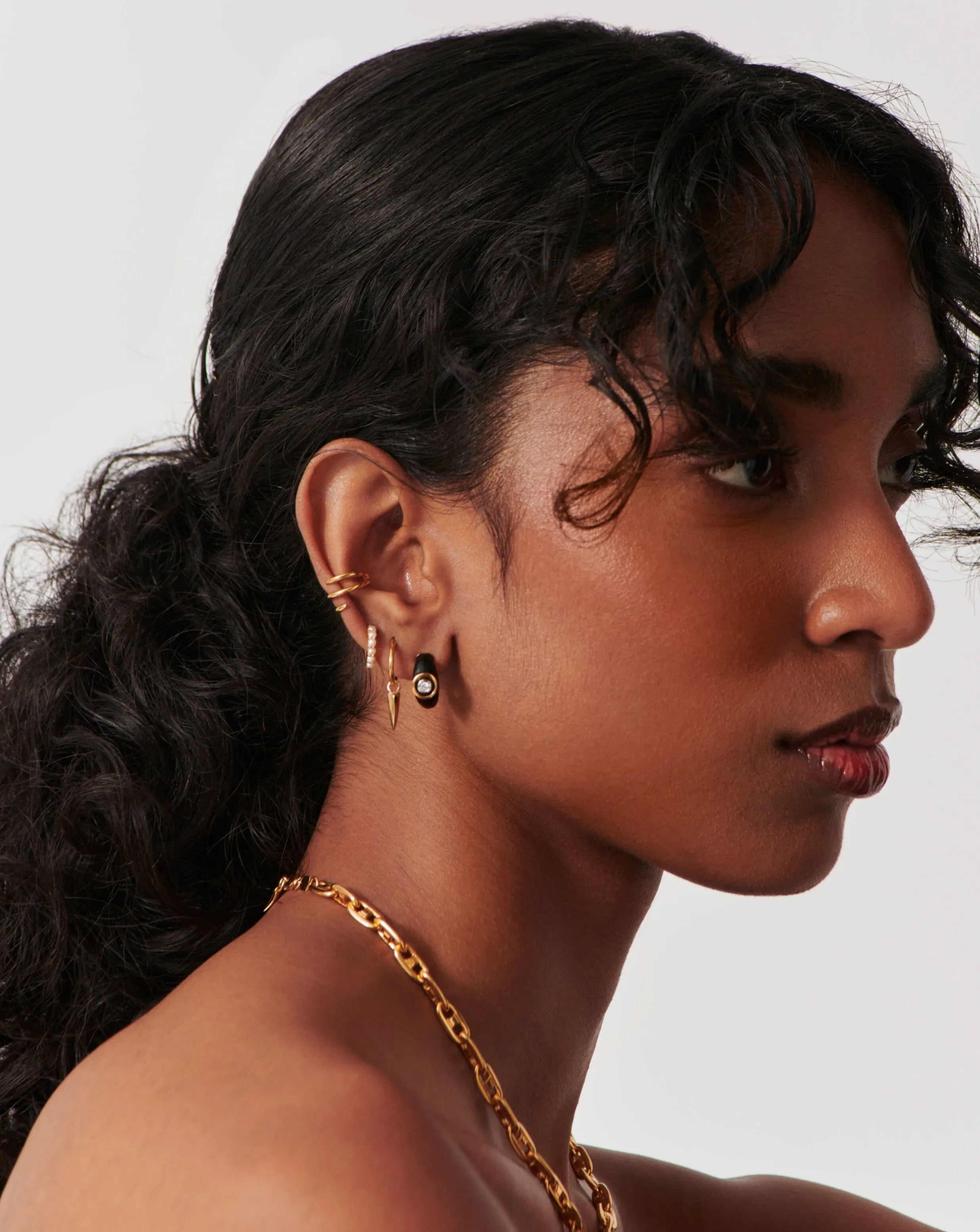 Enamel & Stone Dome Mini Hoop Earrings  | 18ct Gold Plated/Cubic Zirconia