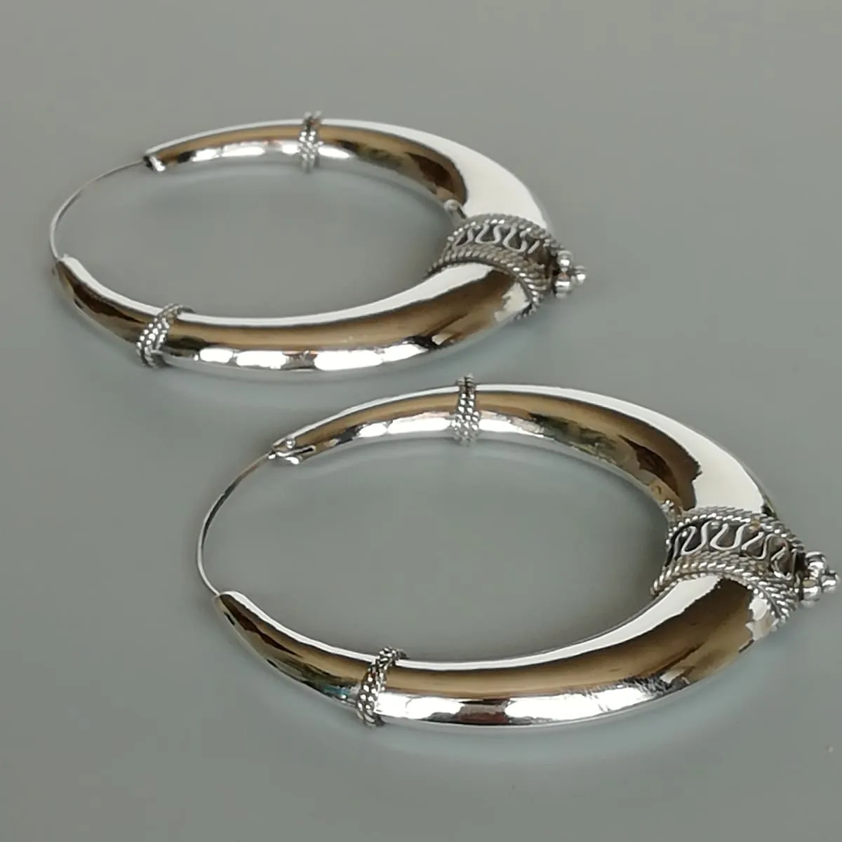 Extra large Tibetan hoops | 60 mm silver hoops |  Thick silver hoops | Boho jewelry | E1011