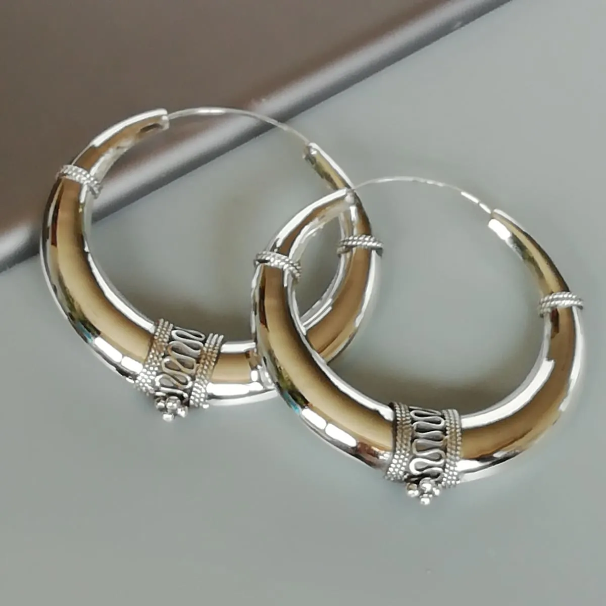 Extra large Tibetan hoops | 60 mm silver hoops |  Thick silver hoops | Boho jewelry | E1011