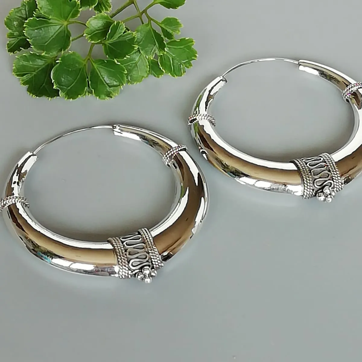 Extra large Tibetan hoops | 60 mm silver hoops |  Thick silver hoops | Boho jewelry | E1011