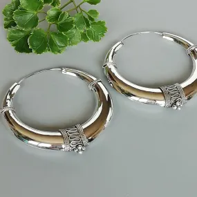 Extra large Tibetan hoops | 60 mm silver hoops |  Thick silver hoops | Boho jewelry | E1011