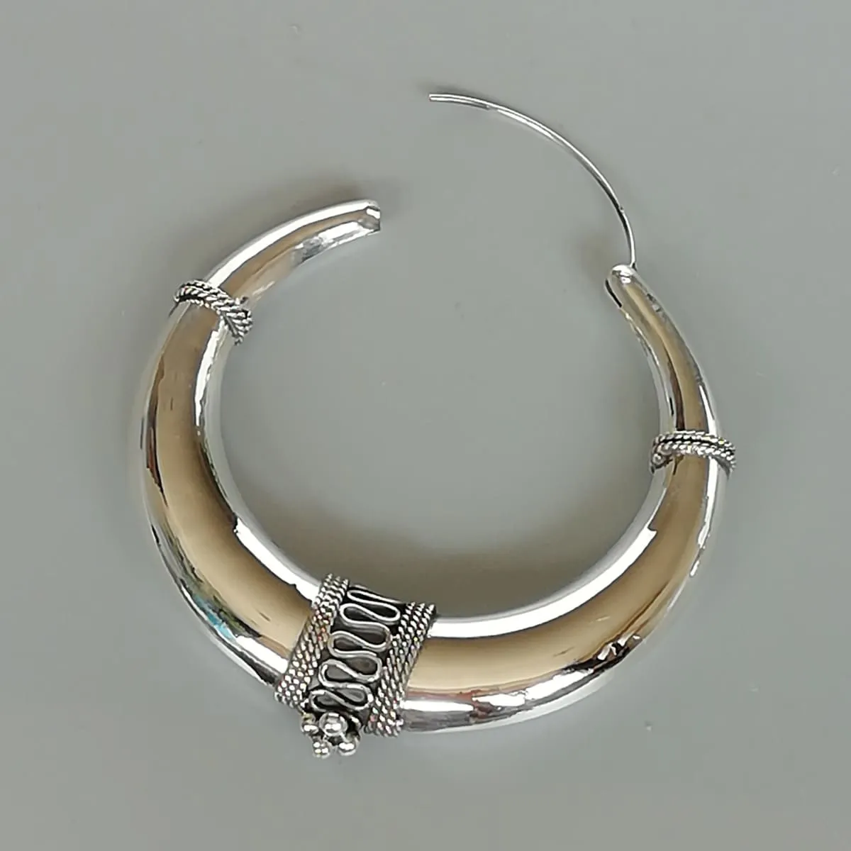 Extra large Tibetan hoops | 60 mm silver hoops |  Thick silver hoops | Boho jewelry | E1011