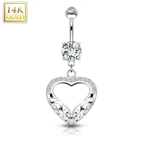 Filigree Heart Dangle with CZ 14KT Gold Dangle WildKlass Navel Ring