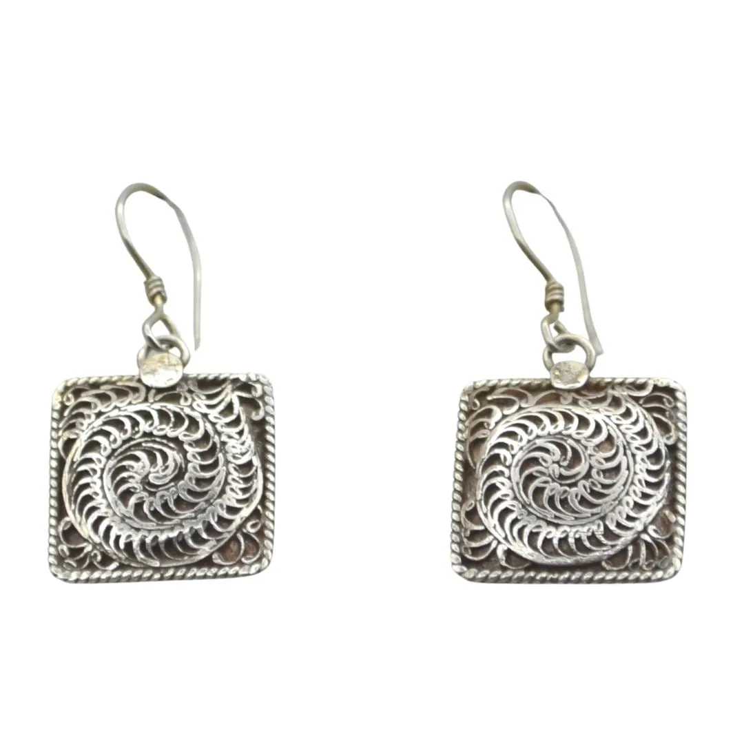 Filigree Square Silver Earrings