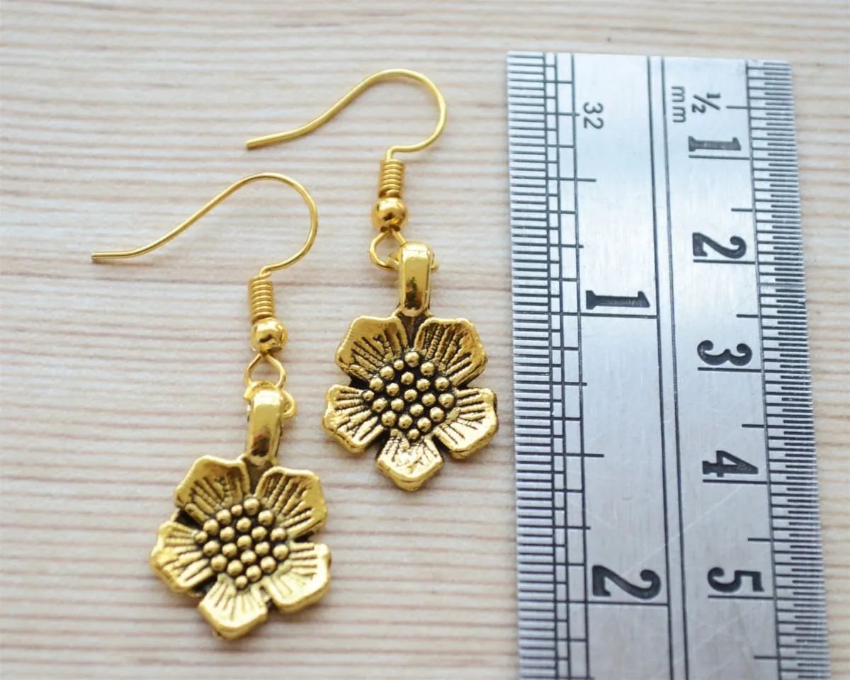 Flower dangle earrings, gold and silver drop earrings gift set, everyday minimalist workwear jewelry