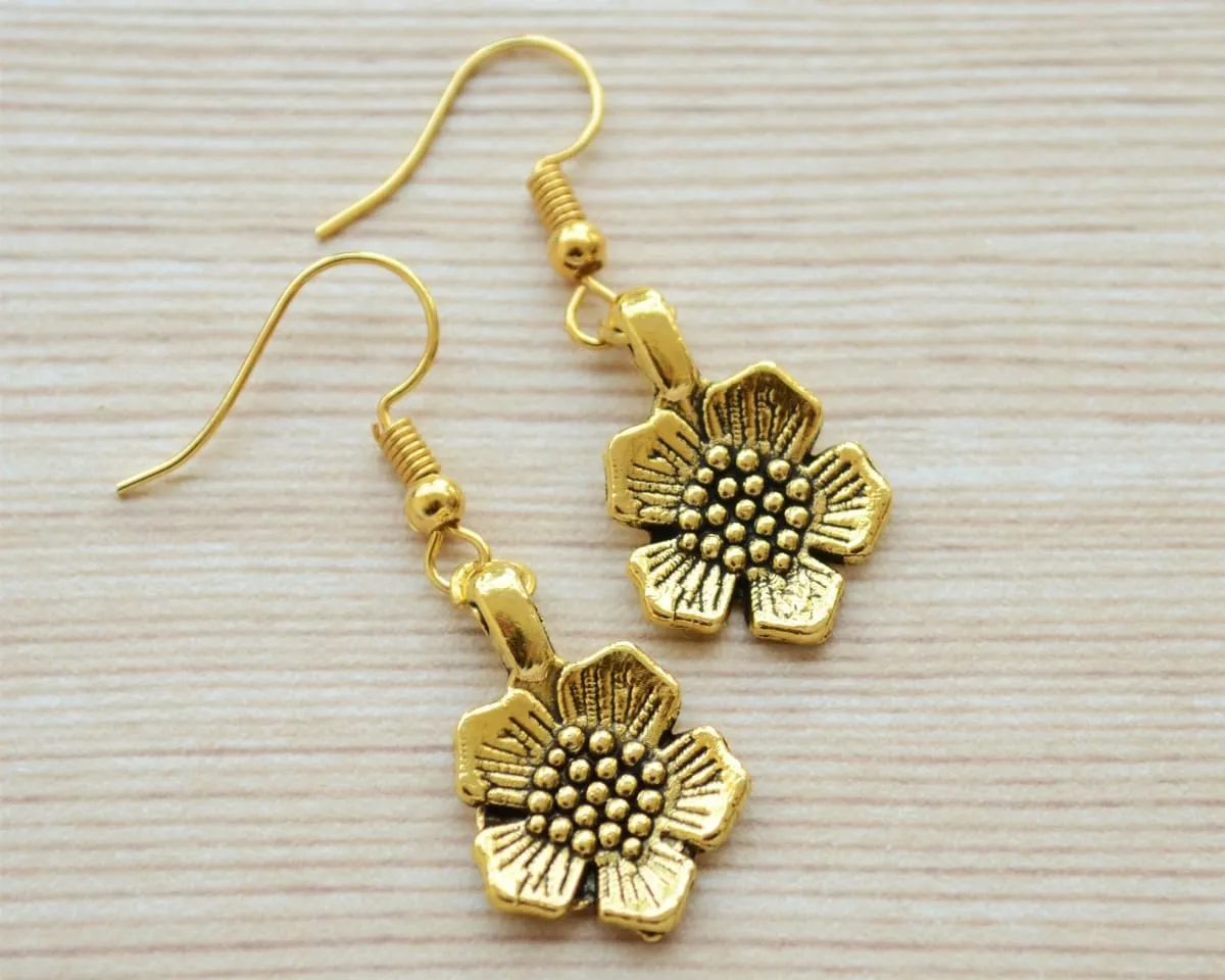 Flower dangle earrings, gold and silver drop earrings gift set, everyday minimalist workwear jewelry