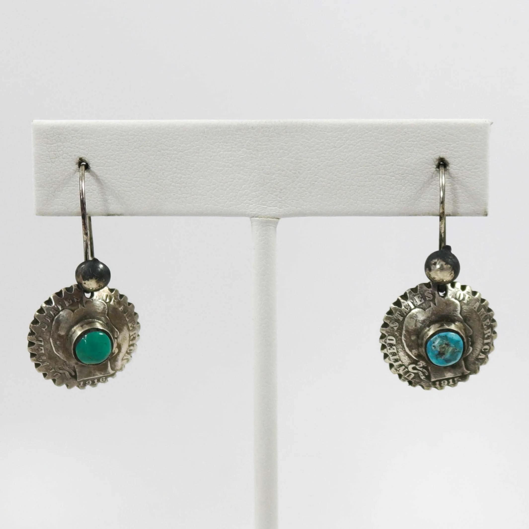 Fox Turquoise Barber Dime Earrings