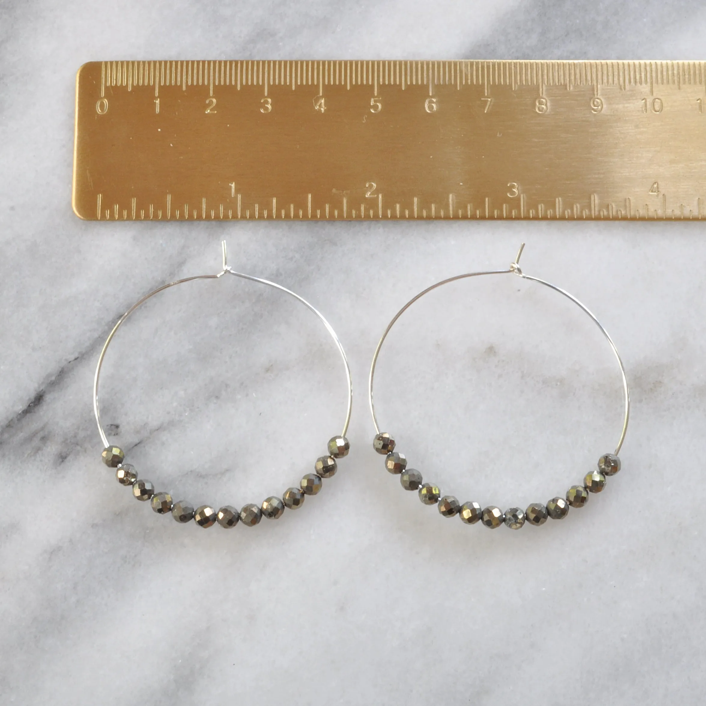 Gemstone 45mm Gold Filled Hoops - PYRITE