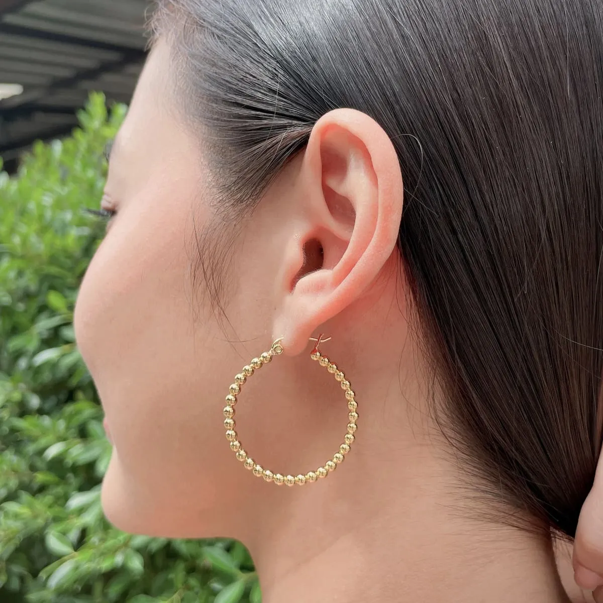 Gold balls hoops | Gold beads hoops | 35 mm hoops | Sterling silver hoop | Wedding hoops | E1001