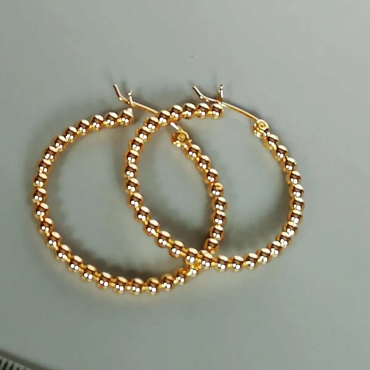 Gold balls hoops | Gold beads hoops | 35 mm hoops | Sterling silver hoop | Wedding hoops | E1001