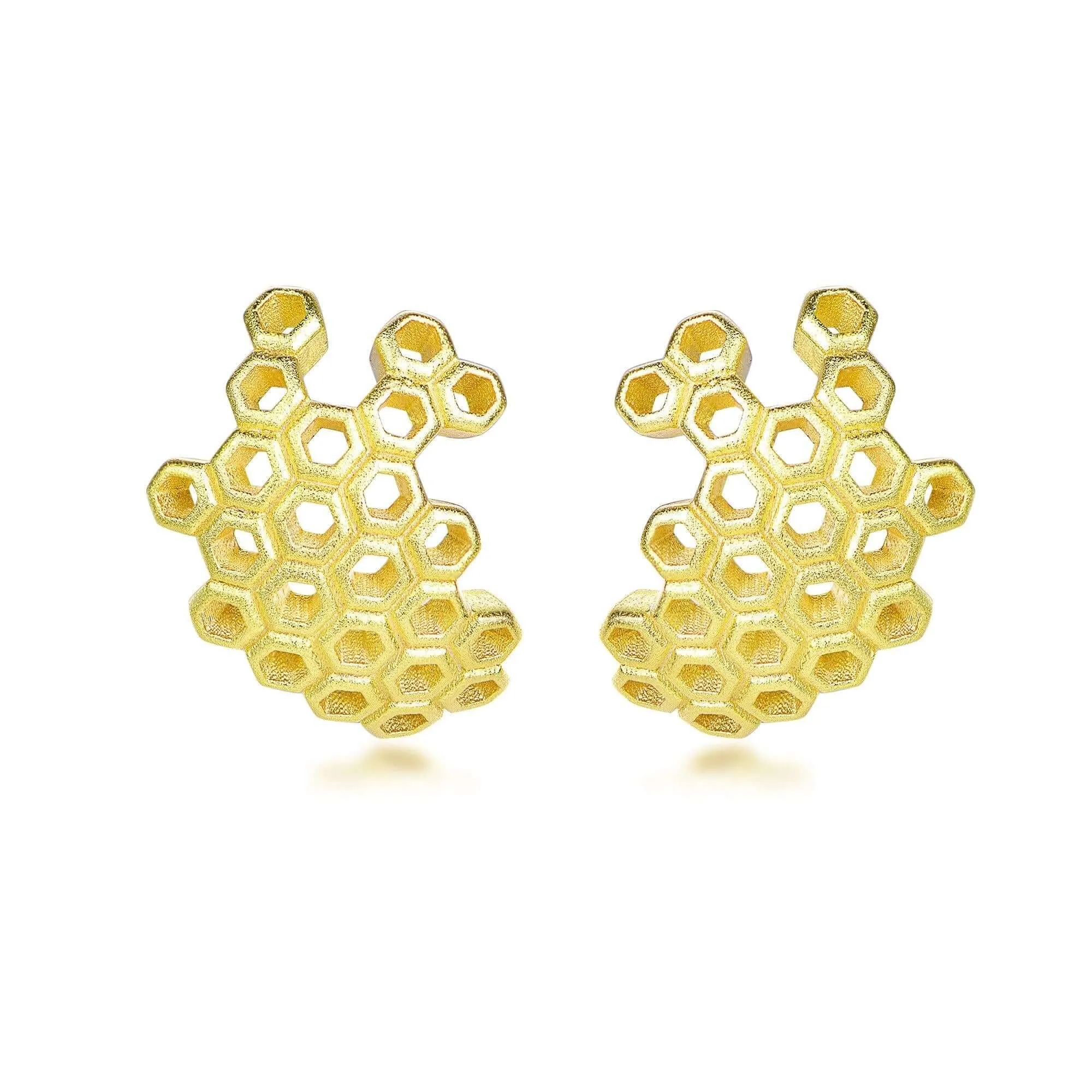 Gold Honeycomb Dangle Stud Earrings LifeWithMak Collection