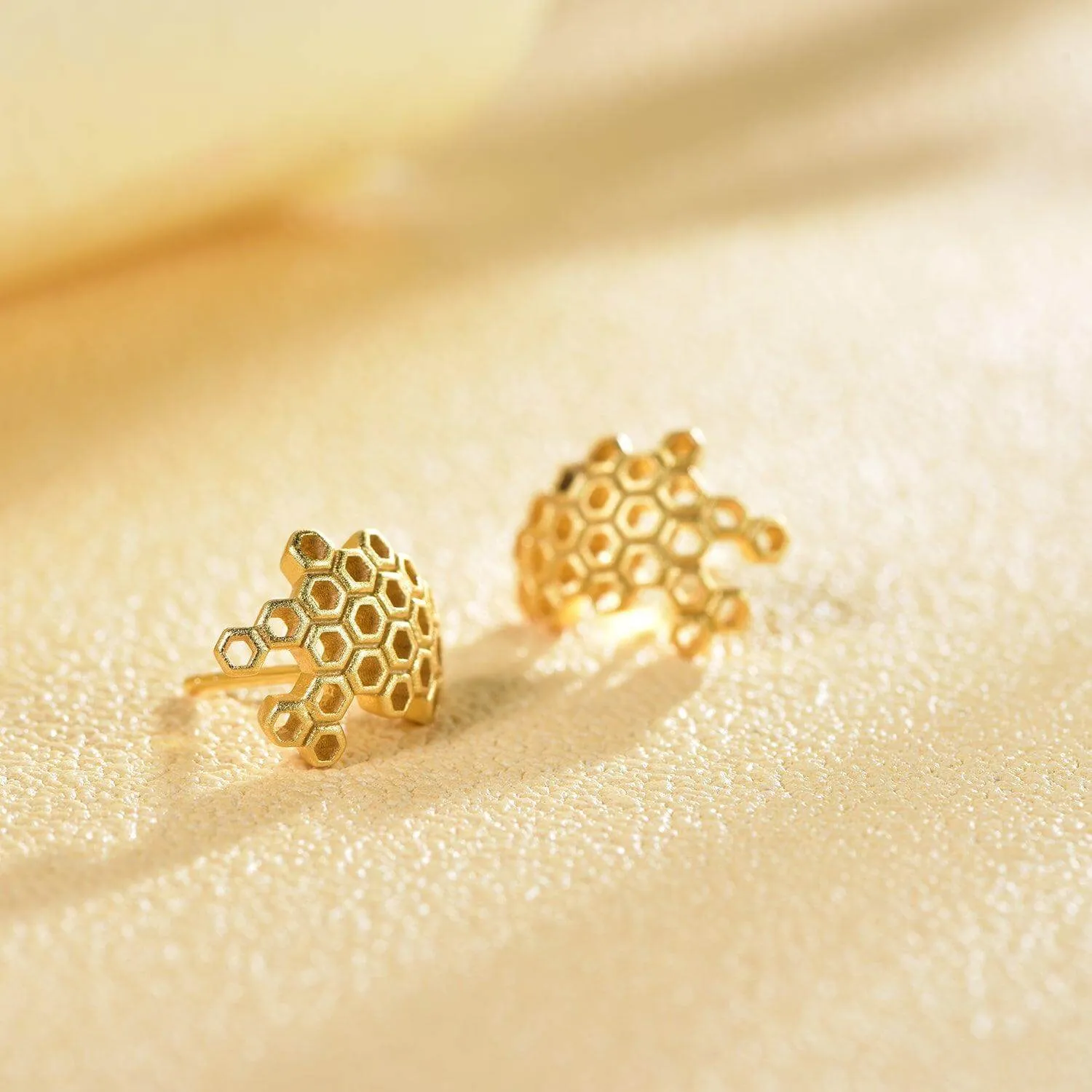 Gold Honeycomb Dangle Stud Earrings LifeWithMak Collection