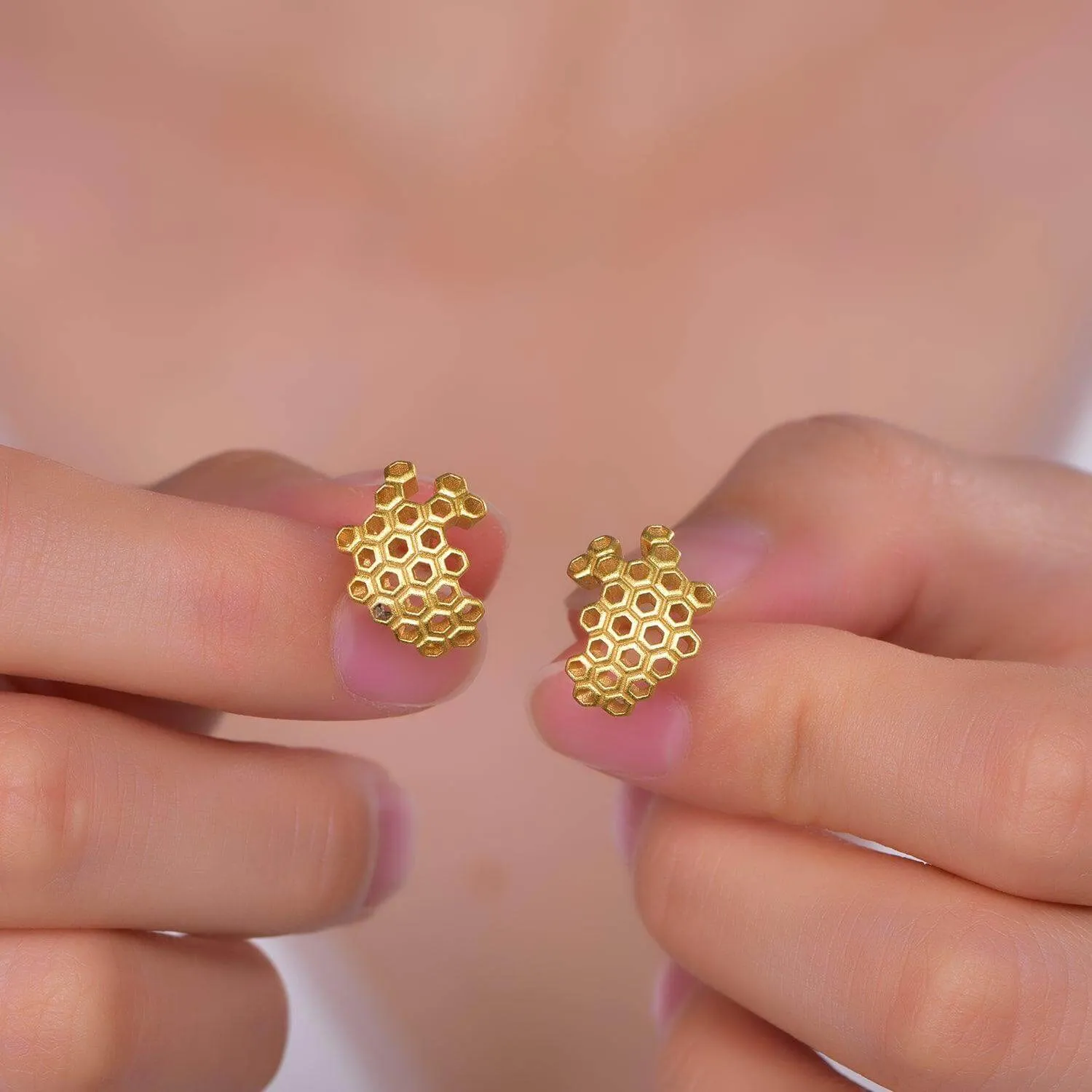 Gold Honeycomb Dangle Stud Earrings LifeWithMak Collection