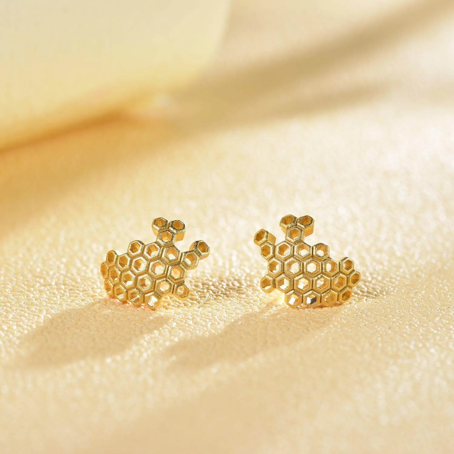 Gold Honeycomb Dangle Stud Earrings LifeWithMak Collection