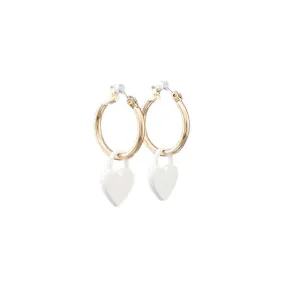 Gold Hoops with White Heart Earrings