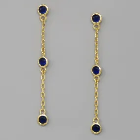 Gold Sapphire Chain CZ Earrings